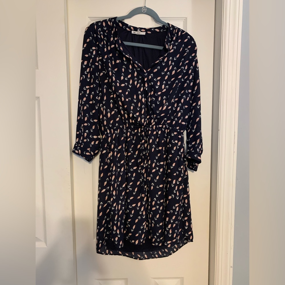 Navy blue floral long sleeve dress size L